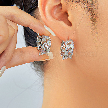 Изысканные серьги-кольца из латуни с прозрачным кубическим цирконием в форме капли FZ4597-1-1