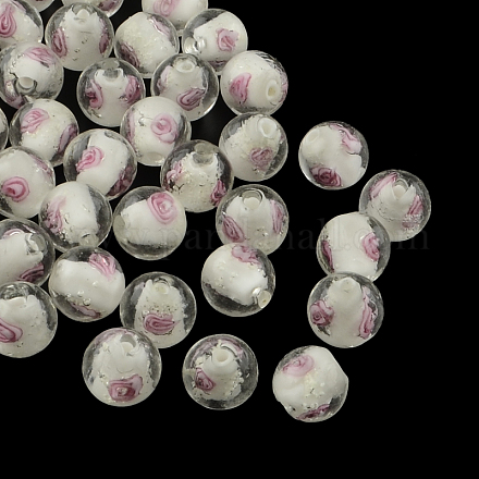 Ручной светящихся внутренний цветок Lampwork бисер LAMP-R129-10mm-01-1
