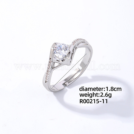 Регулируемое кольцо из платины и ромба из латуни с фианитами EG7863-8-1