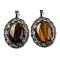 Natural Tiger Eye Big Pendants, Tibetan Style Antique Silver Plated Alloy Oval Charms, 61x47x12~14mm, Hole: 8.5x5.5mm