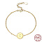 925 Sterling Silver Letter Initial Flat Round Link Bracelets, Real 18K Gold Plated, Letter C, 6-3/4 inch(17cm)