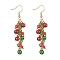 Christmas Bell Glass Dangle Earrings, Golden Brass Cluster Earrings, Colorful, 60mm
