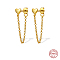 925 Sterling Silver Heart Stud Earrings, Chains Front Back Stud Earrings, with 925 Stamp, Real 18K Gold Plated, 24mm