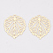 Brass Pendants, Etched Metal Embellishments, Long-Lasting Plated, Cadmium Free & Nickel Free & Lead Free, Leaf, Light Gold, 22x17.5x0.3mm, Hole: 1.5mm