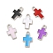 Alloy Enamel Pendants, Cross Charm, Mixed Color, Platinum, 15.5x9x1.8mm, Hole: 1.8mm
