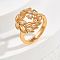 Brass Pave Cubic Zirconia Finger Rings for Women, Leaf, Golden, Clear, 16mm, US Size 7(17.3mm)