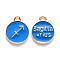 Alloy Enamel Pendants, Cadmium Free & Lead Free, Flat Round with Constellation, Light Gold, Dodger Blue, Sagittarius, 22x18x2mm, Hole: 1.5mm