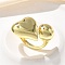 Brass Cuff Rings, Heart, Real 18K Gold Plated, 24mm, Inner Diameter: 19.5mm