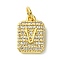 Rack Plating Brass Micro Pave Clear Cubic Zirconia Charms, Long-Lasting Plated, Lead Free & Cadmium Free, Rectangle with Letter Pattern, with Jump Ring, Real 18K Gold Plated, Letter V, 14x9.5x2mm, Hole: 3mm