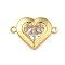 Brass Clear Cubic Zirconia Heart Connector Charms, Long-Lasting Plated, Rack Plating, Lead Free & Cadmium Free, Real 18K Gold Plated, 14x20x3mm, Hole: 1.5mm