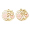 Rack Plating Alloy Enamel Pendants, with ABS Imitation Pearl, Golden, Flat Round with Flower Charm, Pink, 28x27.5x5mm, Hole: 2mm