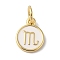 Real 18K Gold Plated Brass Enamel Charms, with Jump Ring, Long-Lasting Plated, Lead Free & Cadmium Free, Flat Round with Scorpio Charms, White, 10x8x1mm, Hole: 4mm