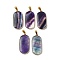 Natural Fluorite Pendants, Brass Oval Charms, Golden, 47x22x4.5mm, Hole: 7.5x4mm