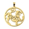 304 Stainless Steel Pendants, Laser Cut, Hollow Flat Round with Tiger Charm, Real 18K Gold Plated, 32x30x1.5mm, Hole: 6x3mm