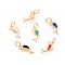 Brass Pendants, with Enamel, Dolphin, Golden, Mixed Color, 16x8x3mm, Hole: 4mm