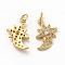 Rack Plating Brass Micro Pave Cubic Zirconia Star Pendants, Meteor Charm, with Jump Ring, Real 18K Gold Plated, 15.5x13x3mm, Hole: 3.6mm