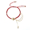 Leopard & Chain Brass Micro Pave Cubic Zirconia Bracelet for Girl Women, Adjustable Nylon Cord Bracelet, Golden, Red, Inner Diameter: 2-1/4~3.94 inch(5.6~10cm)