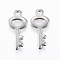 Tarnish Resistant 201 Stainless Steel Pendants, Skeleton Key, Stainless Steel Color, 20x9x1mm, Hole: 2mm