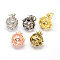 Filigree Round with Heart Brass Cage Pendants, For Chime Ball Pendant Necklaces Making, Lead Free & Nickel Free & Cadmium Free, Mixed Color, 28x25x22mm, Hole: 9x4mm