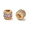 Column Brass Micro Pave Clear Cubic Zirconia Beads, Real 18K Gold Plated, Plum, 8.5x9.5x9.5mm, Hole: 5mm