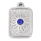 304 Stainless Steel Rhinestone Pendants, Rectangle with Sun Charm, Sapphire, 15.5x10x3mm, Hole: 1.4mm