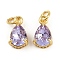 Brass Pave Cubic Zirconia Pendants, Teardrop Charms, with Glass & Jump Ring, Rack Plating, Real 18K Gold Plated, Lead Free & Cadmium Free, Long-Lasting Plated, Lilac, 11.5x7x5.5mm, Hole: 1.6mm