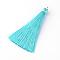 Nylon Thread Tassel Big Pendants Decoration, with Brass Findings, Golden, Turquoise, 63~66x7mm, Hole: 7mm