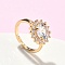 Brass Micro Pave Cubic Zirconia Finger Rings for Women, Flower, with Glass, Cadmium Free & Nickel Free & Lead Free, Golden, 14.5mm, US Size 7 1/4(17.5mm)