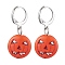 Synthetic Turquoise Hoop Earrings, with 304 Stainless Steel Leverback Earring Findings, Pumpkin, Stainless Steel Color, 32.5x19.5mm