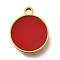 304 Stainless Steel Flat Round Charms, with Plastic Imitation Shell, Golden, Ion Plating(IP), Red, 12x10x1.5mm, Hole: 1.4mm