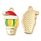 Christmas Alloy Enamel Pendants, Long-Lasting Plated, with Glitter Powder, Cadmium Free & Nickel Free & Lead Free, Golden, Cactus, 27x16x2.2mm, Hole: 1.8mm