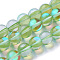 Synthetic Moonstone Beads Strands, Dyed, Holographic Beads, Half AB Color Plated, Round, Light Green, 10mm, Hole: 1mm, about 40pcs/strand, 15 inch