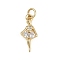 Brass Micro Pave Cubic Zirconia Pendants, Dancer, Cadmium Free & Lead Free, Real 18K Gold Plated, with Jump Ring, Clear, 18.5x8.5x3mm, Hole: 3mm