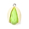 Oapque Resin Pendants,  Pistachio, with Platinum Iron Loop, Lawn Green, 24.5x15.5x11mm, Hole: 2mm