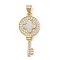 Brass Micro Pave Clear Cubic Zirconia Pendants, with Shell, Cadmium Free & Lead Free, Key, Real 18K Gold Plated, 28.5x13.5x2.5mm, Hole: 4x3.5mm
