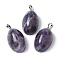 Natural Amethyst Pendants, Oval Charms with Platinum Tone Brass Findings, 33.5x19.5x14mm, Hole: 7x4mm