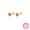 Real 18K Gold Plated 925 Sterling Silver Flower Stud Earrings, with Cubic Zirconia, Purple, 5mm
