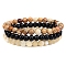 3Pcs 3 Style Natural Picture Jasper & Black Agate & Citrine Round Beaded Stretch Bracelets Set, Gemstone Stackable Bracelets for Woman, Wide: 6mm, 7-1/4~7-1/2 inch(18.5~19cm), 1Pc/style