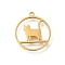 304 Stainless Steel Pendants, Laser Cut, Ring with Cat Charm, Real 18K Gold Plated, 17.5x15.5x1mm, Hole: 1.2mm