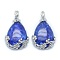 Blue Watermelon Stone Glass Pendants, with Alloy Findings, teardrop, Platinum, 40.5x28.5x10mm, Hole: 4.5x8mm