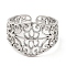 Non-Tarnish 304 Stainless Steel Open Cuff Rings, Hollow Flower, Stainless Steel Color, US Size 7 3/4(17.9mm)