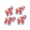 Alloy Enamel Pendants, Lead Free and Cadmium Free, Elephant, Platinum Metal Color, Crimson, 25x26x2mm, Hole: 3mm