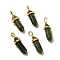 Natural Green Xinyi Jade, Chinese Southern Jade Pointed Pendants, Faceted, with Golden Tone Brass Findings, Lead free & Cadmium Free, Bullet, 27~30x9~10x7~8mm, Hole: 4x3mm