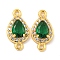 Brass Pave Clear & Green Cubic Zirconia Connector Charms, Cadmium Free & Nickel Free & Lead Free, Teardrop Links, Real 18K Gold Plated, 16x8x4mm, Hole: 1.4mm