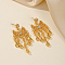 Golden Crescent Moon Tassel Brass Dangle Stud Earrings, with Cubic Zirconia, Fashionable Bridal Accessories, White, 55x25mm