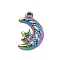 Ion Plating(IP) 304 Stainless Steel Pendant Rhinestone Settings, Moon with Star, Rainbow Color, Fit For 1.2mm Rhinestone, 16x10.5x3mm, Hole: 1.2mm