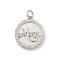 Mother's Day Brass Micro Pave Cubic Zirconia Pendants, with Natural White Shell and Jump Ring, Flat Round with Word Mom, Platinum, 18x16x3mm, Hole: 3.2mm
