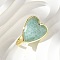 Heart Brass Natural Amazonite Finger Rings, Long-Lasting Plated, 20x18mm, Inner Diameter: 18mm