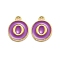 Golden Plated Alloy Enamel Charms, Enamelled Sequins, Flat Round with Alphabet, Letter.O, Purple, 14x12x2mm, Hole: 1.5mm