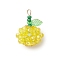 Fruit Glass Pendants, with  Synthetic Imperial Jasper Dyed Beads & Acrylic Charms & 304 Stainless Steel Loop, Faceted, Yellow, 24.5~25x17~17.5mm, Hole: 3x2mm
